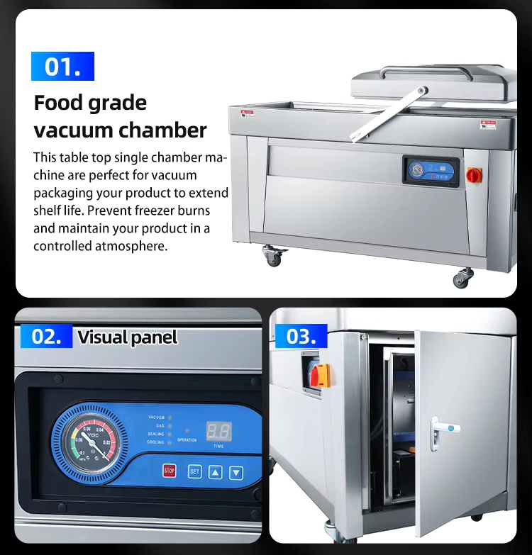 stainless steel double chamber vacuum packaging machine for seafood