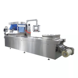 Automatic thermoforming vacuum sealing cutting coding food packaging machine